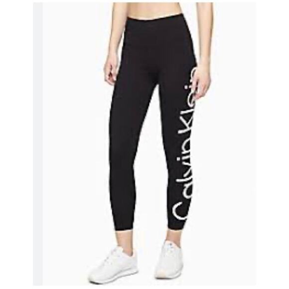 NWT Calvin Klein Womens Performance Pants Yoga Legging Logo Black White Large - Picture 2 of 14